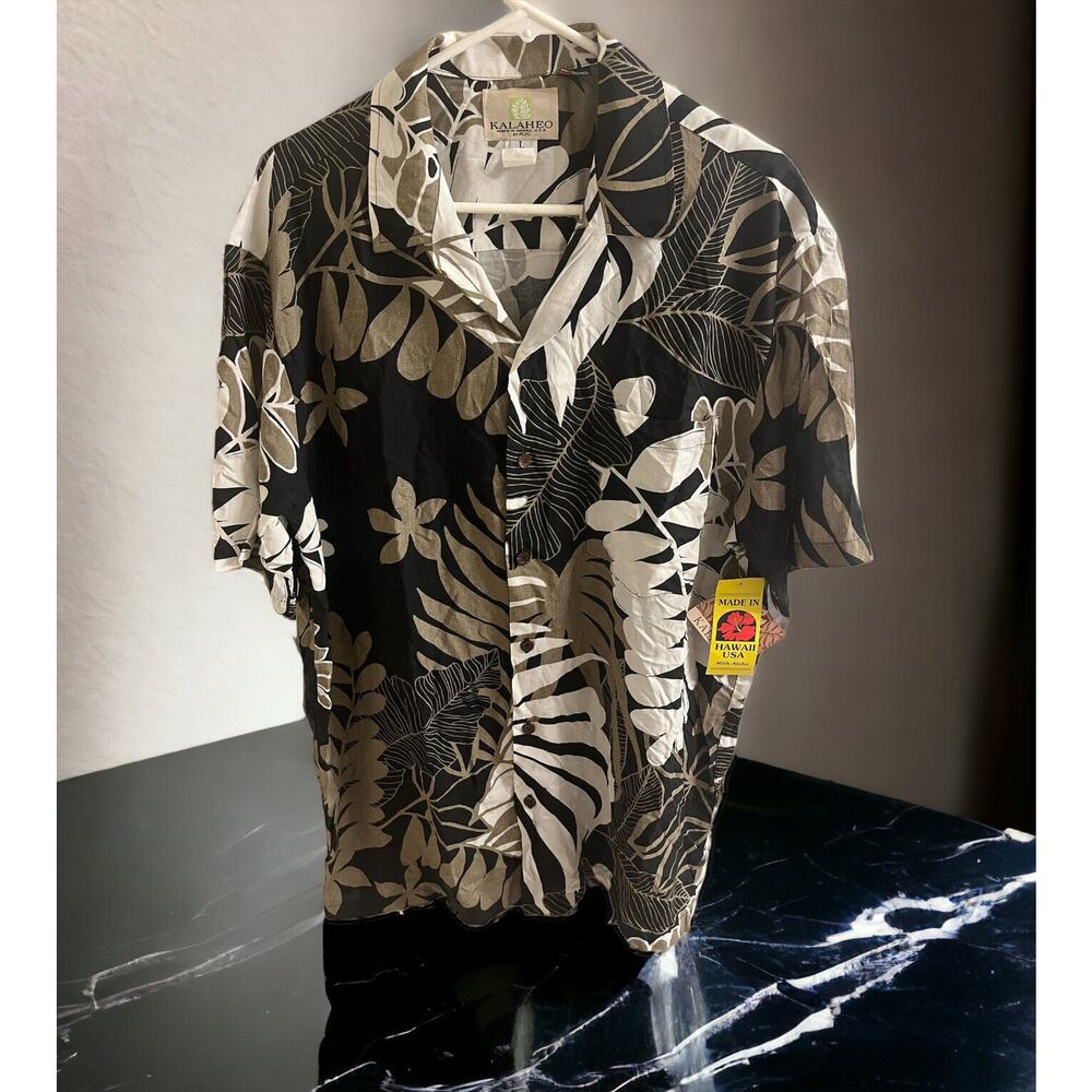 Kalaheo Hawaiian Shirt Men SIZE Large Floral Short Sleeve Rayon Made USA‎ New!